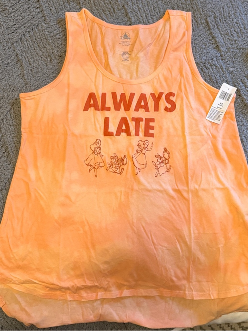 Disney Peach/Coral 'ALWAYS LATE' Graphic Tank